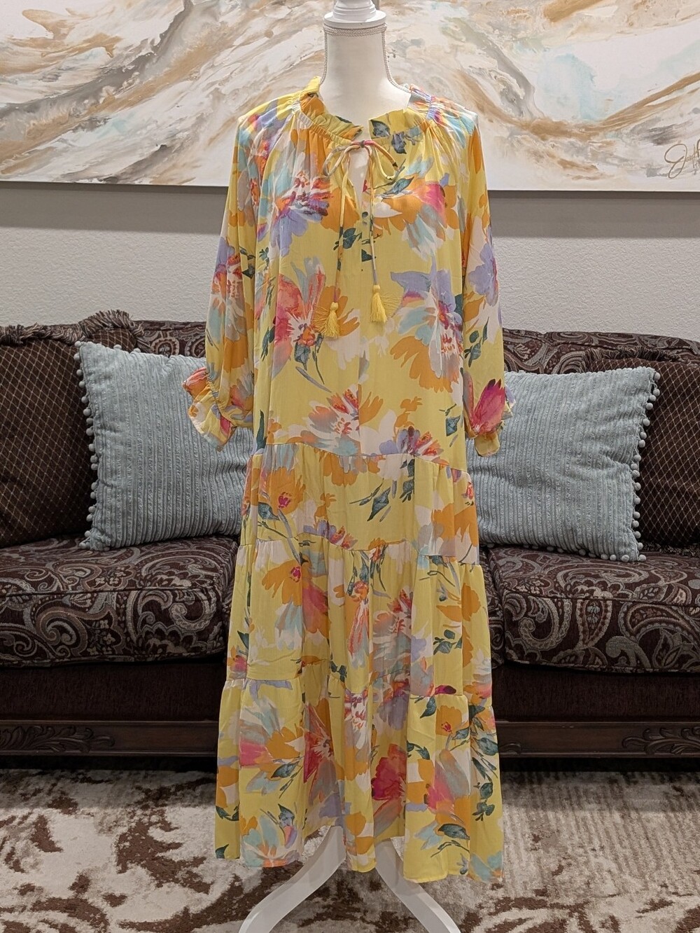 Yellow Floral Tiered Dress